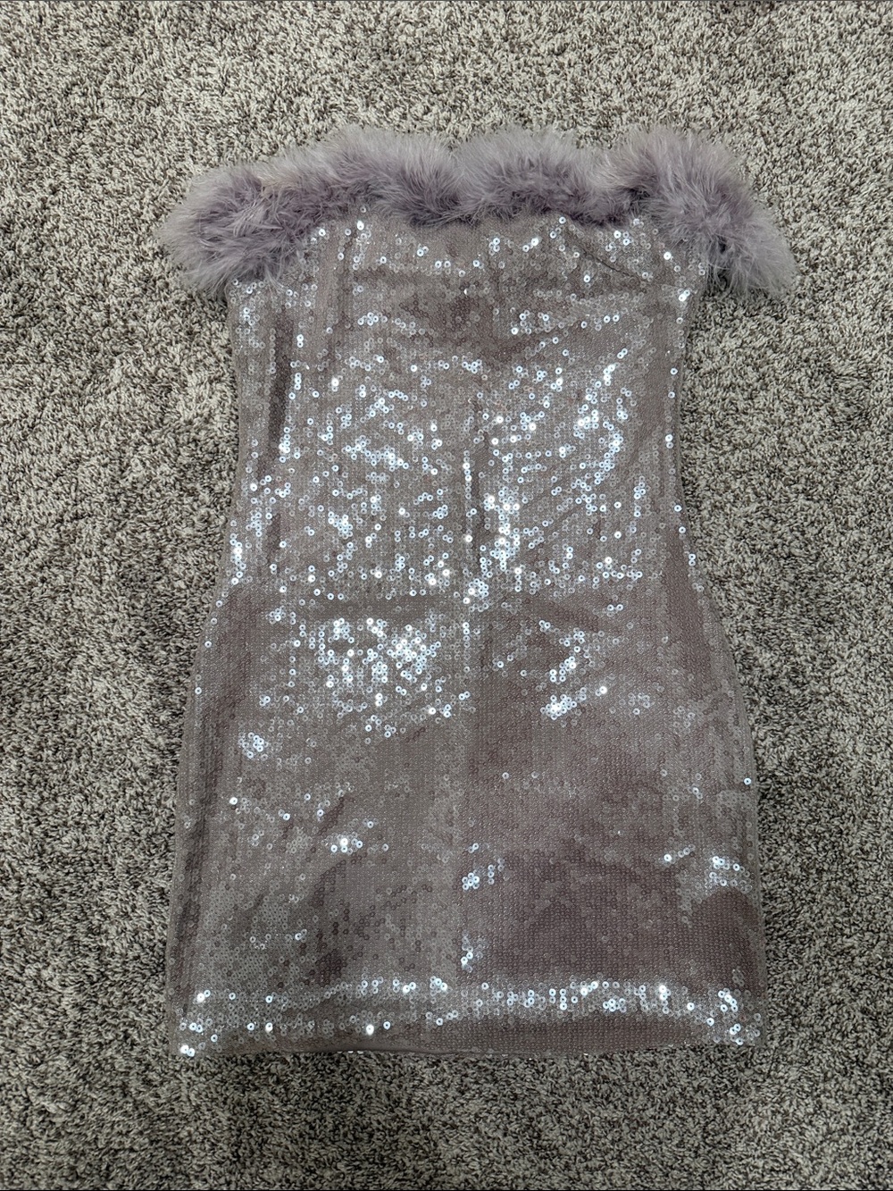 Forever 21 Dusty Mauve Sequin Strapless Mini Dress with Feather Trim